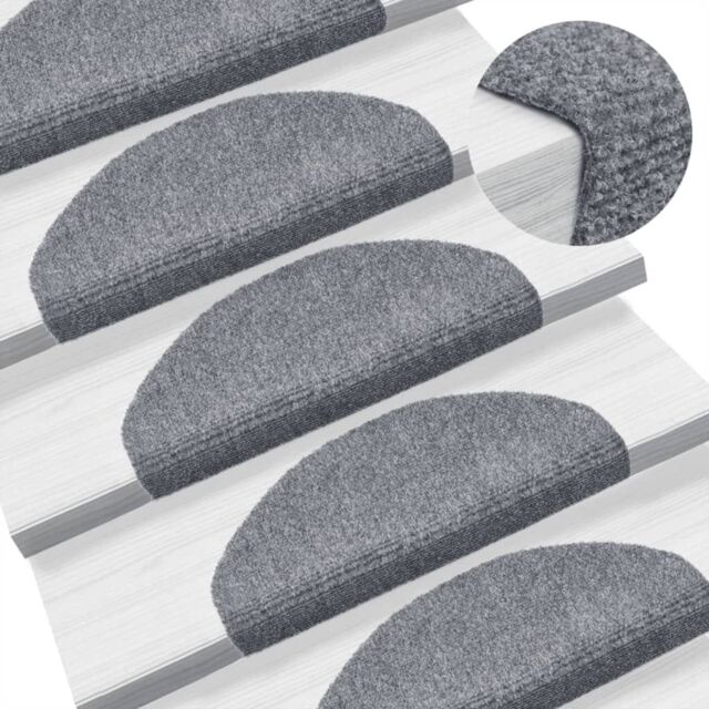 Berkfield Home Self-adhesive Stair Mats 10 pcs Light Grey 65x21x4 cm Needle Punch - Size: Medium - image 1