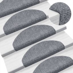 Berkfield Home Self-adhesive Stair Mats 10 pcs Light Grey 65x21x4 cm Needle Punch - Size: Medium - thumbnail 1