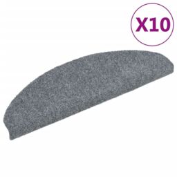 Berkfield Home Self-adhesive Stair Mats 10 pcs Light Grey 65x21x4 cm Needle Punch - Size: Medium - thumbnail 3