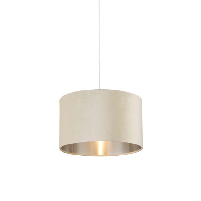 Lighting Collection Cream Velvet Drum Shade Silver Inner D40Cm Lamp Shade - image 1