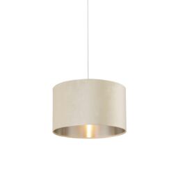 Lighting Collection Cream Velvet Drum Shade Silver Inner D40Cm Lamp Shade