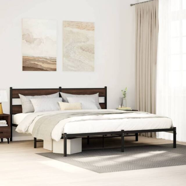 Berkfield Home Bed Frame without Mattress with Headboard Brown Oak 190x200 cm - image 1