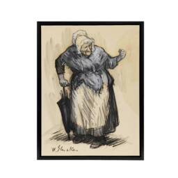"Artery8 Angry Old Lady Sketch William James Glackens Framed Canvas Wall Art in Beige - Size: W12"" x H16""" - thumbnail 1
