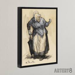 "Artery8 Angry Old Lady Sketch William James Glackens Framed Canvas Wall Art in Beige - Size: W12"" x H16""" - thumbnail 2