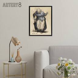"Artery8 Angry Old Lady Sketch William James Glackens Framed Canvas Wall Art in Beige - Size: W12"" x H16""" - thumbnail 3