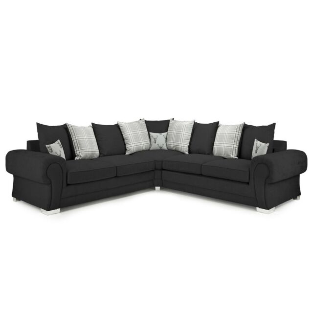 Furnishings For Less UK Milan 5 Seater L Shaped Corner Sofa Scatter Back Chesterfield Arms Black 2 Corner 2 - image 1
