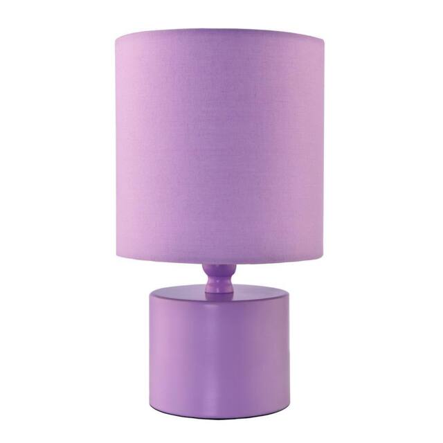 Happy Homewares Modern Glossy Metal Table Lamp with Cotton Fabric Drum Shade in Lilac - image 1