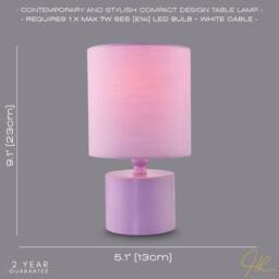 Happy Homewares Modern Glossy Metal Table Lamp with Cotton Fabric Drum Shade in Lilac - thumbnail 6