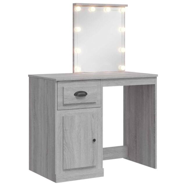 Berkfield Home Dressing Table with LED Lights Grey Sonoma 90x42x132.5 cm - image 1