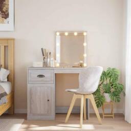 Berkfield Home Dressing Table with LED Lights Grey Sonoma 90x42x132.5 cm - thumbnail 2