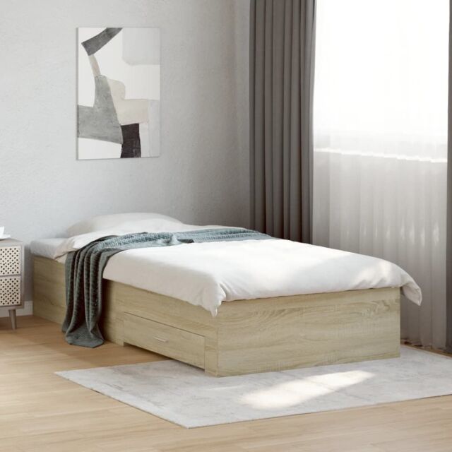 Berkfield Home Bed Frame with Drawers without Mattress Sonoma Oak 75x190 cm Small Single in Brown - image 1