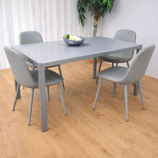 KOSY KOALA Modern Rectangle Grey Glass Dining Table Set With 4 Grey Gem Chairs Dining Room Furniture in Brown - image 1