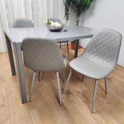 Glass Dining table and 4 grey leather chairs  Grey Glass Table And 4 Chairs kitchen dining room furniture