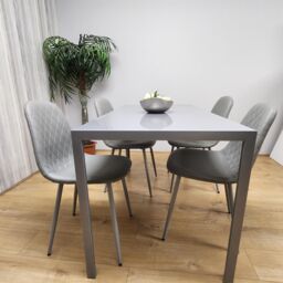 KOSY KOALA Modern Rectangle Grey Glass Dining Table Set With 4 Grey Gem Chairs Dining Room Furniture in Brown - thumbnail 9