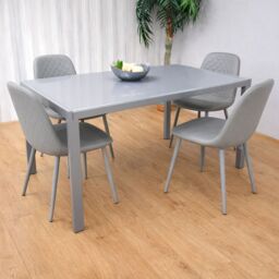 KOSY KOALA Modern Rectangle Grey Glass Dining Table Set With 4 Grey Gem Chairs Dining Room Furniture in Brown