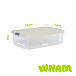 Wham Clip 3x 30L Rectangular Plastic Storage Boxes with Clip Lock Lids in Stone - thumbnail 5