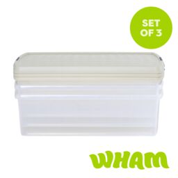 Wham Clip 3x 30L Rectangular Plastic Storage Boxes with Clip Lock Lids in Stone