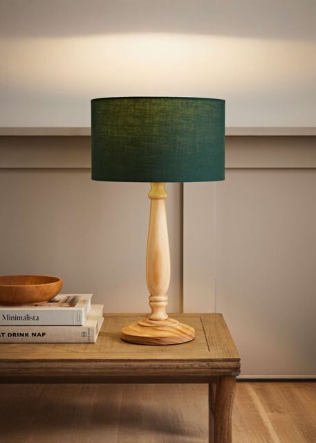 ValueLights Victoria Light Wood Traditional Stem Table Lamp with Fabric Drum Shade in Green - image 1
