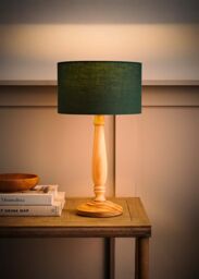 ValueLights Victoria Light Wood Traditional Stem Table Lamp with Fabric Drum Shade in Green - thumbnail 2