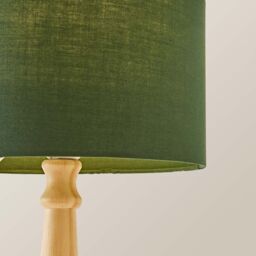 ValueLights Victoria Light Wood Traditional Stem Table Lamp with Fabric Drum Shade in Green - thumbnail 4
