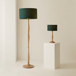 ValueLights Victoria Light Wood Traditional Stem Table Lamp with Fabric Drum Shade in Green - thumbnail 6