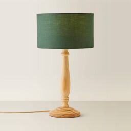 ValueLights Victoria Light Wood Traditional Stem Table Lamp with Fabric Drum Shade in Green - thumbnail 3
