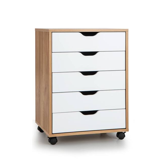 Costway 5 Drawer Rolling Storage Cabinet Mobile Chest of Drawers Wooden Dresser Organizer Coffee in Natural - image 1