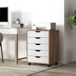 Costway 5 Drawer Rolling Storage Cabinet Mobile Chest of Drawers Wooden Dresser Organizer Coffee in Natural - thumbnail 6