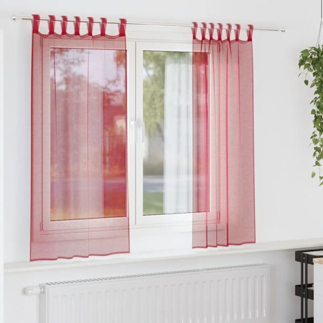 Berkfield Home Voile Curtains with Loops 2 pcs Wine Red 140x140 cm - image 1
