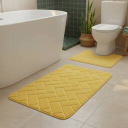 Snug City Block Design Memory Foam Bath Mat Set Soft Absorbent NonSlip Bathroom in Yellow - Size: 50 x 80 cm - thumbnail 1
