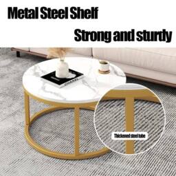 FORGEVIO Nesting Coffee Tables Set of 2, Round Side Table for Living Room in White - Size: 0.6m2 - thumbnail 5