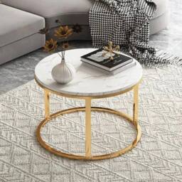 FORGEVIO Nesting Coffee Tables Set of 2, Round Side Table for Living Room in White - Size: 0.6m2 - thumbnail 6