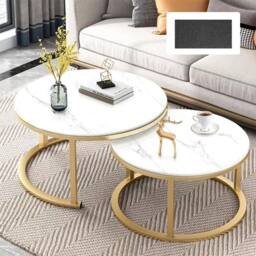 FORGEVIO Nesting Coffee Tables Set of 2, Round Side Table for Living Room in White - Size: 0.6m2