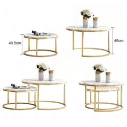 FORGEVIO Nesting Coffee Tables Set of 2, Round Side Table for Living Room in White - Size: 0.6m2 - thumbnail 2