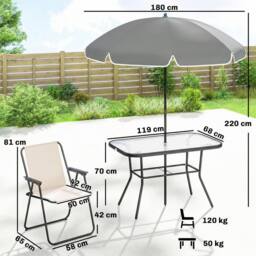 OUTSUNNY 8 Piece Garden Dining Set with 6 Folding Chairs & Umbrella in Cream - thumbnail 3