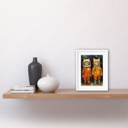 "Artery8 Wall Art Print Cosmic Cats in Outer Space Moon Walk Fun Kids Bedroom Artwork Framed 9X7 Inch in White - Size: W7"" x H9""" - thumbnail 2