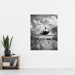 "Artery8 Panda Bear in Elegant Bathtub Black White Surreal Wall Art Print in Grey - Size: W24"" x H32""" - thumbnail 4