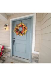 H&O Direct 60cm Autumn Wreath with Maple Leaves, Pumpkins, Berries & 2m LED Lights - thumbnail 2