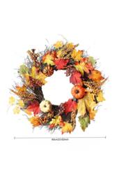 H&O Direct 60cm Autumn Wreath with Maple Leaves, Pumpkins, Berries & 2m LED Lights - thumbnail 8