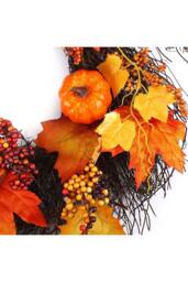 H&O Direct 60cm Autumn Wreath with Maple Leaves, Pumpkins, Berries & 2m LED Lights - thumbnail 5