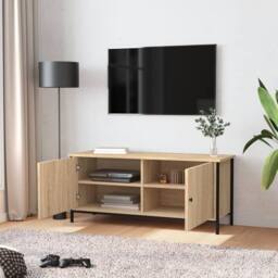 Berkfield Home TV Cabinet with Doors Sonoma Oak 102x35x45 cm Engineered Wood in Light Brown - Size: 102 x 35 x 45 cm - thumbnail 3