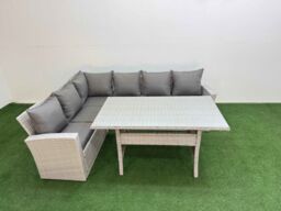 Fimous 6 Seater Rattan Garden Furniture Set with Dining Table in Light Grey - thumbnail 2