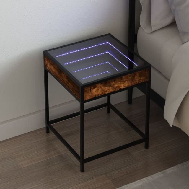 Berkfield Home Bedside Table with Infinity LED Smoked Oak 40x40x51 cm in Brown - Size: 40 x 40 x 51 cm - image 1