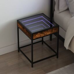 Berkfield Home Bedside Table with Infinity LED Smoked Oak 40x40x51 cm in Brown - Size: 40 x 40 x 51 cm - thumbnail 1