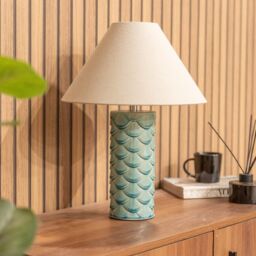 ValueLights Athena Blue Ceramic Shell Table Lamp - thumbnail 1