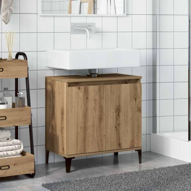 Berkfield Home Sink Cabinet Artisan Oak 58x33x60 cm Engineered Wood in Brown - Size: 58 x 33 x 60 cm - image 1