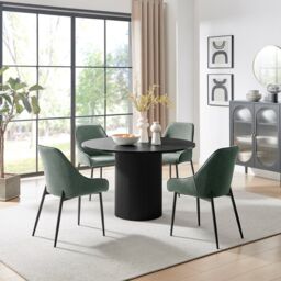 FurnitureboxUK Penrose Black Round Dining Table & 4 Beaumont Chairs in Green - thumbnail 1