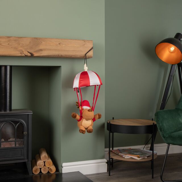 Samuel Alexander Battery Operated Musical Parachuting Reindeer with Leg Kicking Motion in Red - image 1