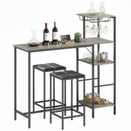 HOMCOM 3Pcs Breakfast Bar Table & Stools Set 4-tier shelving in Grey - thumbnail 2