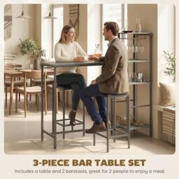 HOMCOM 3Pcs Breakfast Bar Table & Stools Set 4-tier shelving in Grey - thumbnail 4